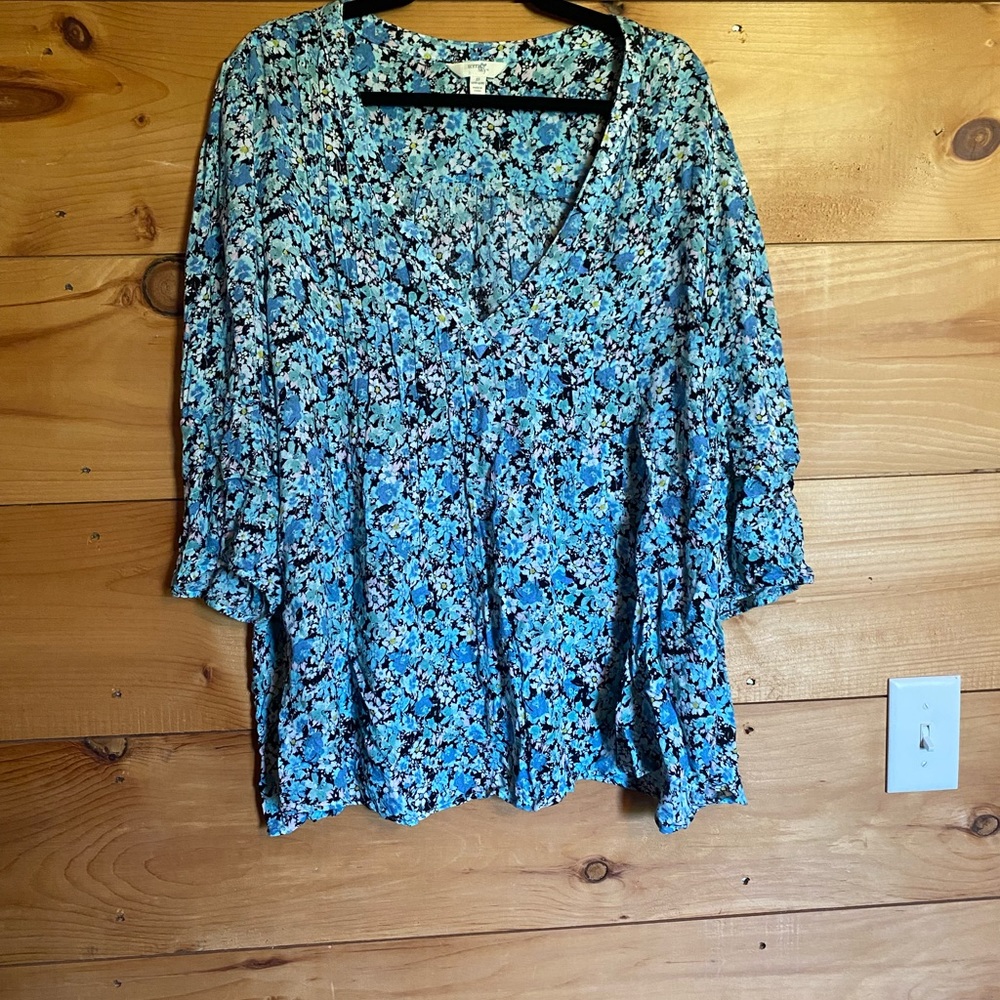 Terra & Sky Women’s Plus Size 2x 20W-22W Floral Blouse 3/4 Sleeve